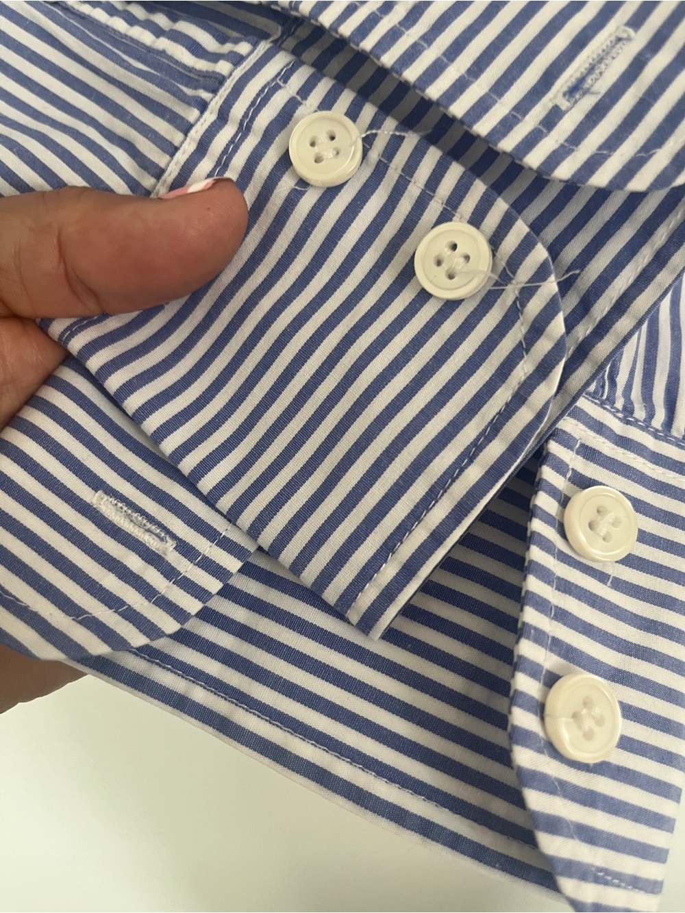J. Crew women rufflecneck button up blue and white striped cotton. Size XS - Picture 5 of 6